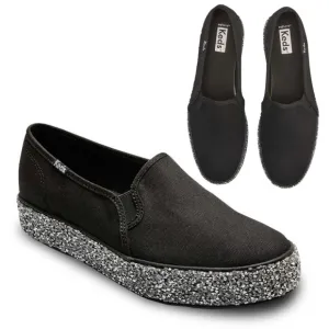 Keds Triple Decker Rock Salt Glitter Slip On Black Platform Sneaker Sz 8.5 NWOB