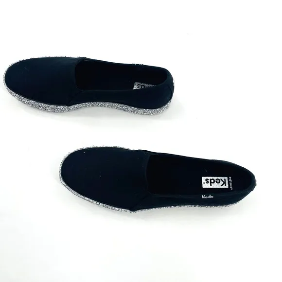 Keds Triple Decker Rock Salt Glitter Slip On Black Platform Sneaker Sz 8.5 NWOB