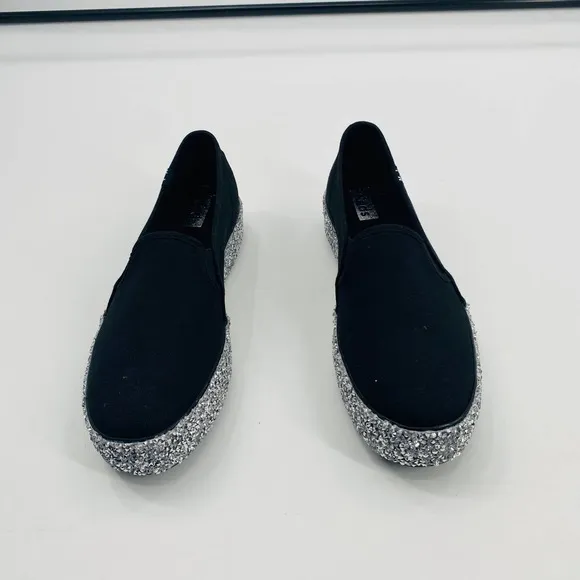 Keds Triple Decker Rock Salt Glitter Slip On Black Platform Sneaker Sz 8.5 NWOB