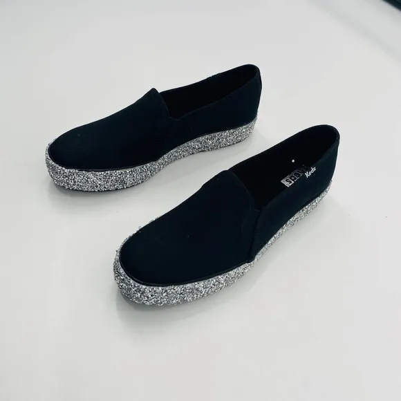 Keds Triple Decker Rock Salt Glitter Slip On Black Platform Sneaker Sz 8.5 NWOB