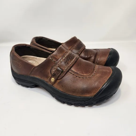 Keen Women Kaci Brown Leather Slip On Clogs Shoes Size 6.5 Outdoor Hiking Casual