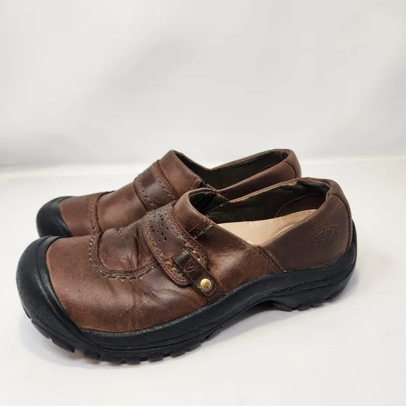 Keen Women Kaci Brown Leather Slip On Clogs Shoes Size 6.5 Outdoor Hiking Casual