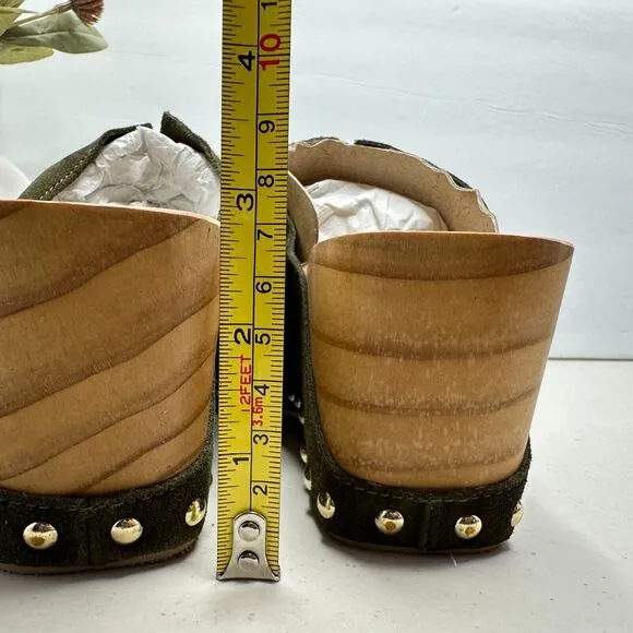 Kelsi Dagger Brooklyn Journal Clogs Suede Mid Heel Olive Women's 6.5 NWB