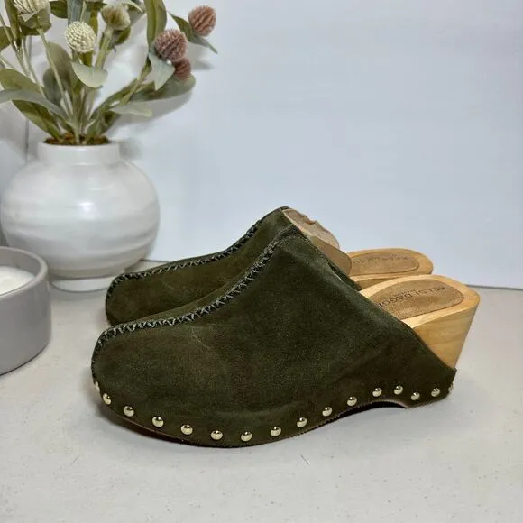 Kelsi Dagger Brooklyn Journal Clogs Suede Mid Heel Olive Women's 6.5 NWB