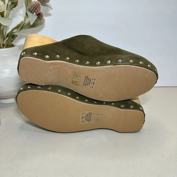 Kelsi Dagger Brooklyn Journal Clogs Suede Mid Heel Olive Women's 6.5 NWB