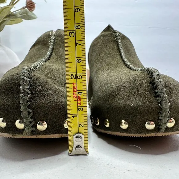 Kelsi Dagger Brooklyn Journal Clogs Suede Mid Heel Olive Women's 6.5 NWB