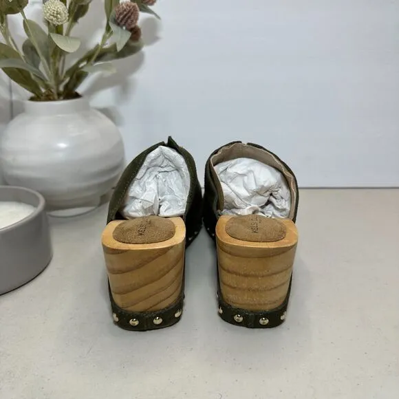 Kelsi Dagger Brooklyn Journal Clogs Suede Mid Heel Olive Women's 6.5 NWB