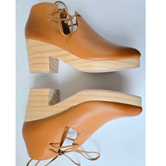 KELSI DAGGER BROOKLYN North Ankle Boot Leather Wood Platform Clogs 6 EU 36.5