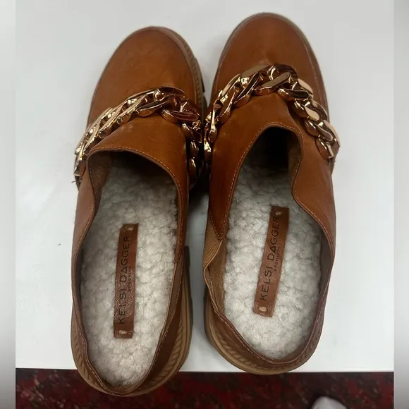 Kelsi Dagger Brooklyn Platform Mules with Gold Chain size 9