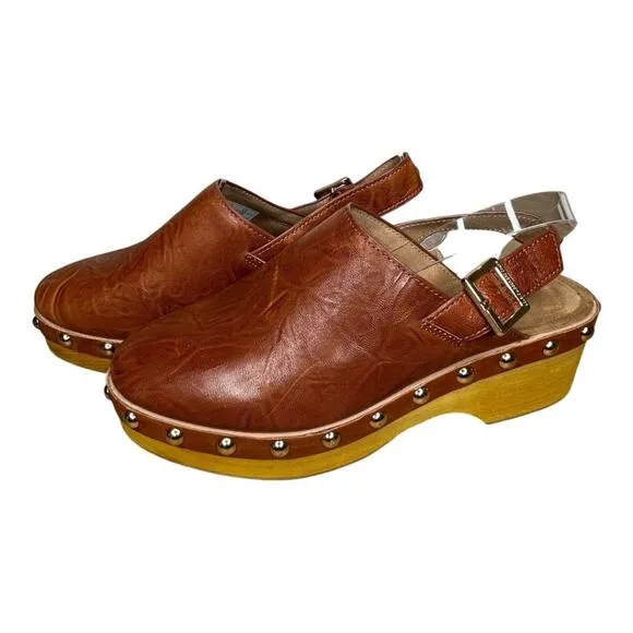 Kelsi Dagger Warehouse Slingback Clogs Leather For Women Peanut Brown  Size 8