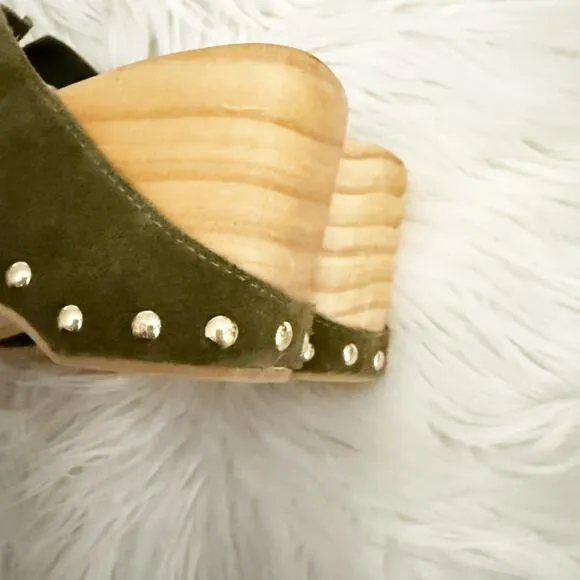 KELSI DAGGER x ANTHROPOLOGIE | Brooklyn Journal Clogs Olive Green Mules | Size 7