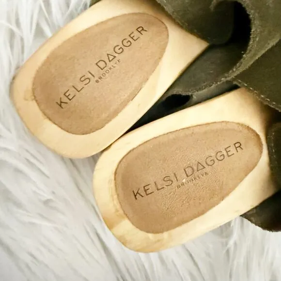 KELSI DAGGER x ANTHROPOLOGIE | Brooklyn Journal Clogs Olive Green Mules | Size 7