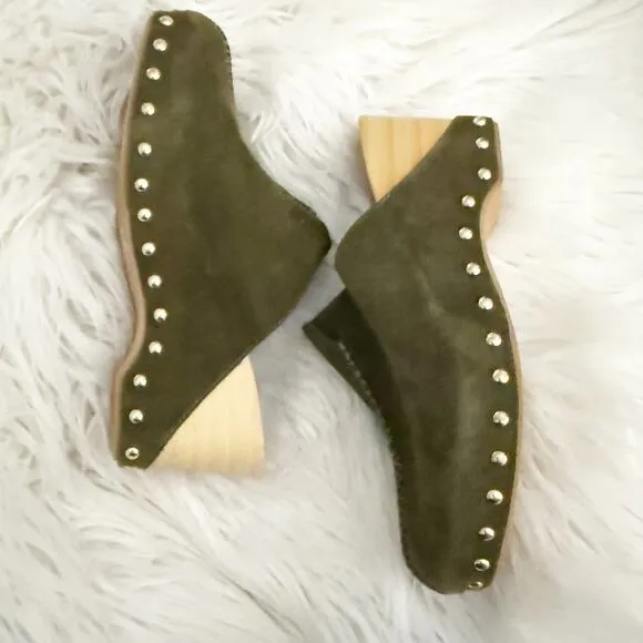 KELSI DAGGER x ANTHROPOLOGIE | Brooklyn Journal Clogs Olive Green Mules | Size 7