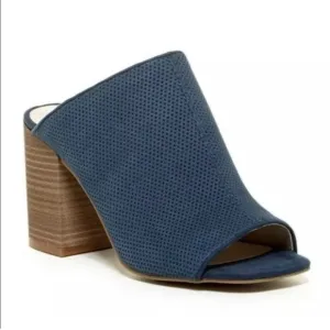 Kenneth Cole Blue Suede Leather Top Notch Block Heel Mules Size 7.5