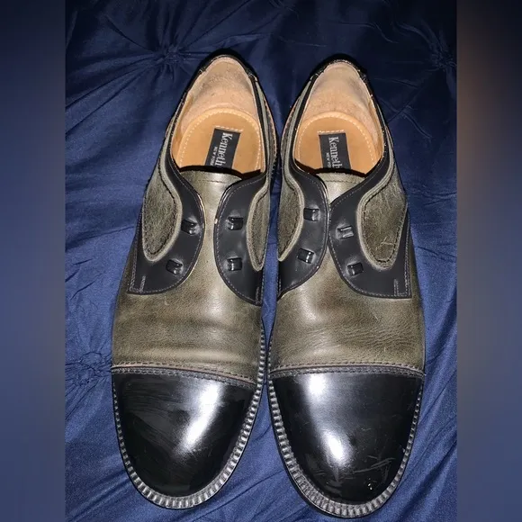 Kenneth Cole Green and Black Oxfords with Glossy Cap-Toe woman’s 8 needs laces