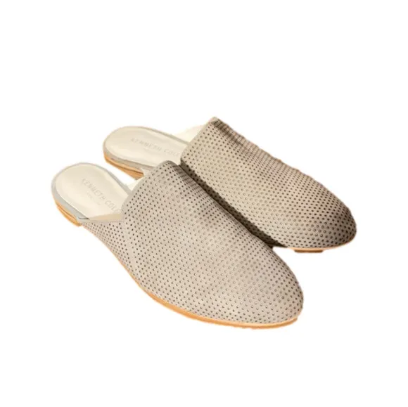 Kenneth COLE NWT women’s leather suede perforated flat mules slip ons Sz 8