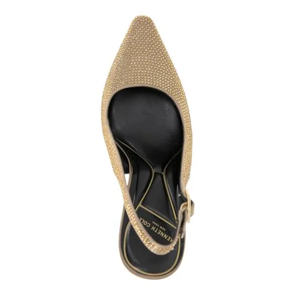 Kenneth Cole NY Women's Quinnly Slingback Crystal Pump Heels Gold Size 6 1/2