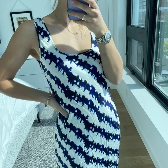 Kerri Rosenthal Printed Slip Midi Dress Blue Small