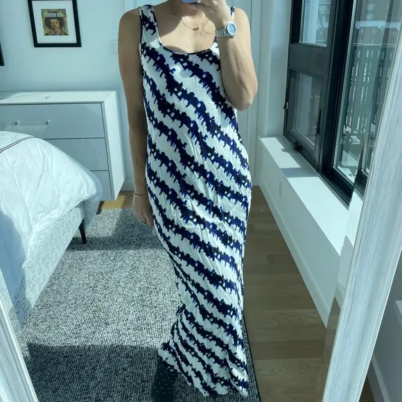 Kerri Rosenthal Printed Slip Midi Dress Blue Small