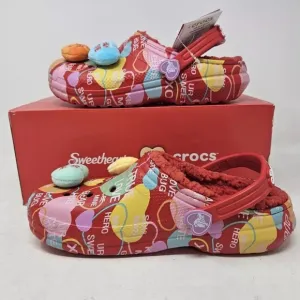 Kids Crocs Classic Lined Elevated Sweethearts Clogs 'Red multi' 207814-610 NWB