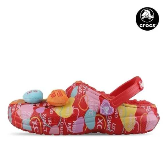Kids Crocs Classic Lined Elevated Sweethearts Clogs 'Red multi' 207814-610 NWB