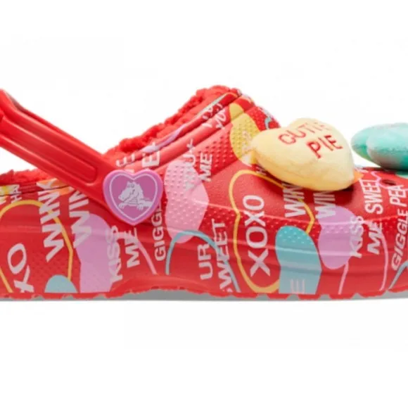 Kids Crocs Classic Lined Elevated Sweethearts Clogs 'Red multi' 207814-610 NWB