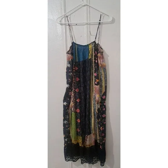 Kimchi Blue Womens Small Midi Yellow Blue Boho Dress Mixed Pattern Slip Dress