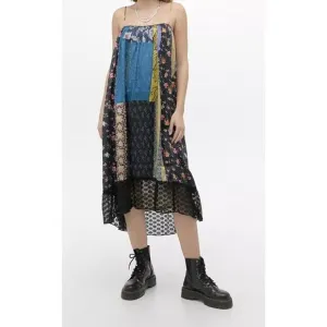 Kimchi Blue Womens Small Midi Yellow Blue Boho Dress Mixed Pattern Slip Dress