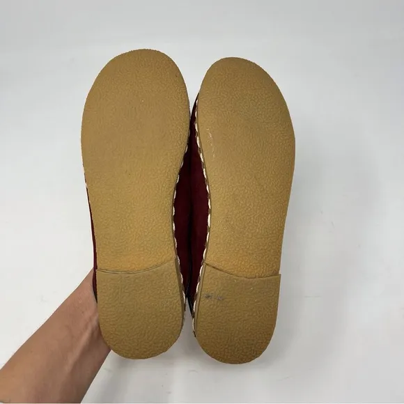KISA Made By Hand Nubuck Leather Mules With Trim Trending Burgundy Fall 38 EU