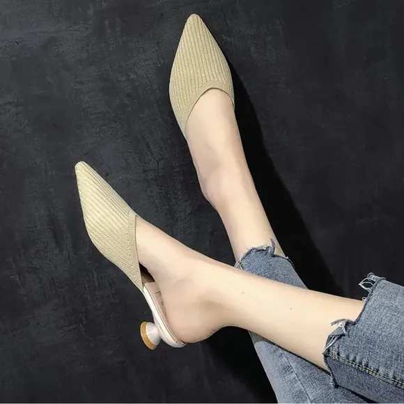 Kitten heel mule Summer color sand fabric upper stylized heels NWOT