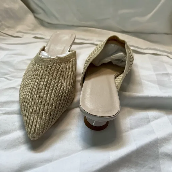 Kitten heel mule Summer color sand fabric upper stylized heels NWOT