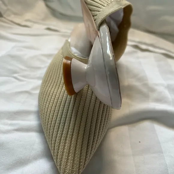 Kitten heel mule Summer color sand fabric upper stylized heels NWOT