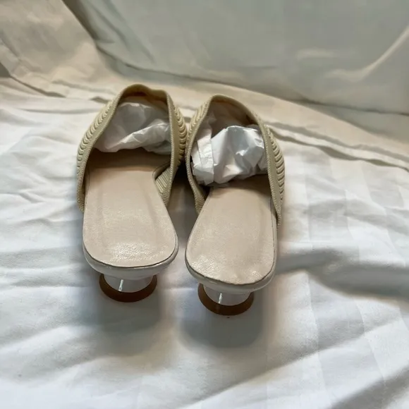 Kitten heel mule Summer color sand fabric upper stylized heels NWOT