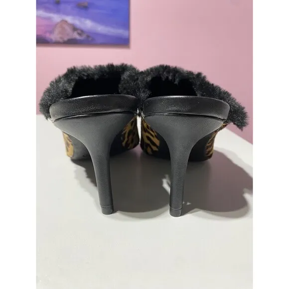 Kitten Heels Mule 9 Leopard Leather Pointy Toe Classy Corpcore Mobwife Old Money