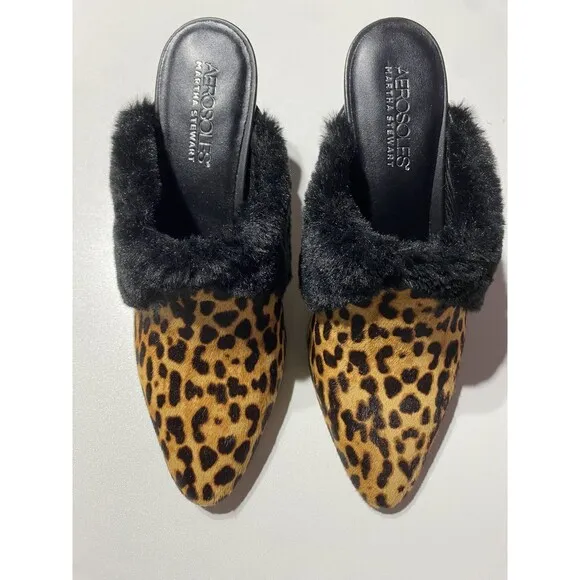 Kitten Heels Mule 9 Leopard Leather Pointy Toe Classy Corpcore Mobwife Old Money