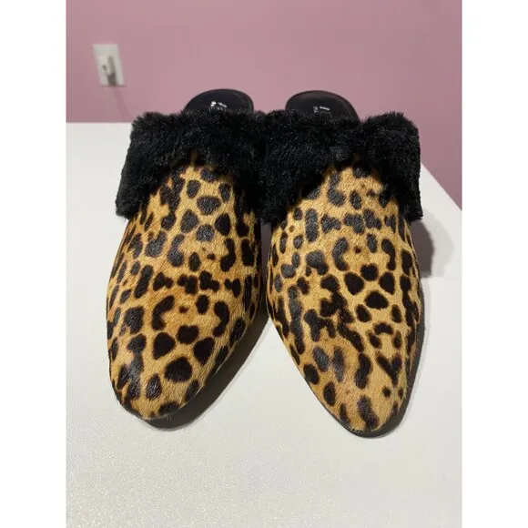 Kitten Heels Mule 9 Leopard Leather Pointy Toe Classy Corpcore Mobwife Old Money