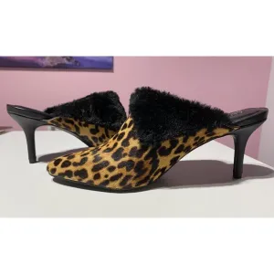 Kitten Heels Mule 9 Leopard Leather Pointy Toe Classy Corpcore Mobwife Old Money
