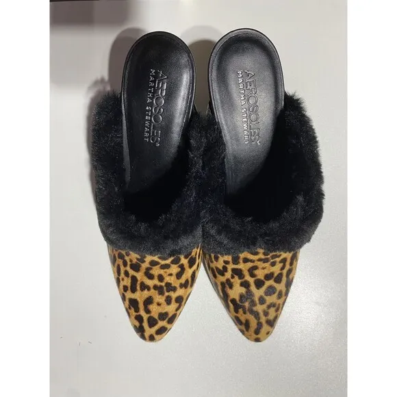 Kitten Heels Mule 9 Leopard Leather Pointy Toe Classy Corpcore Mobwife Old Money
