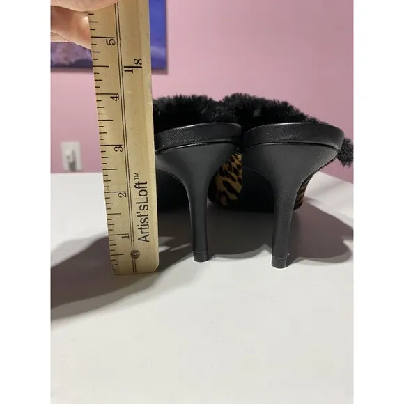 Kitten Heels Mule 9 Leopard Leather Pointy Toe Classy Corpcore Mobwife Old Money