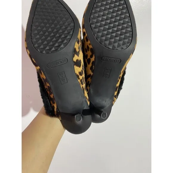 Kitten Heels Mule 9 Leopard Leather Pointy Toe Classy Corpcore Mobwife Old Money