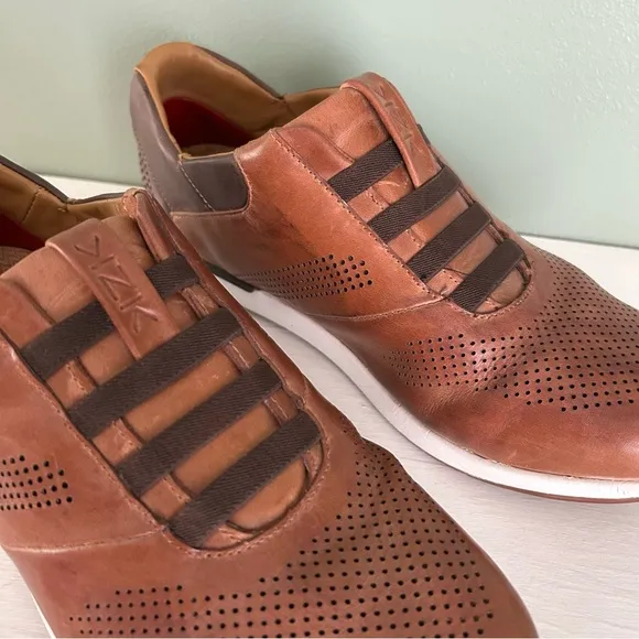 Kizik Brown Leather Boston Slip On Business Casual Shoes with Perforated Design