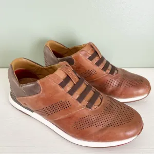 Kizik Brown Leather Boston Slip On Business Casual Shoes with Perforated Design
