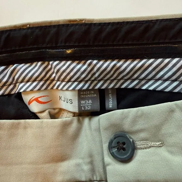 KJUS Ike Performance Golf Pants Men's Size 38x32 Chino 5-Pocket Tan Khaki