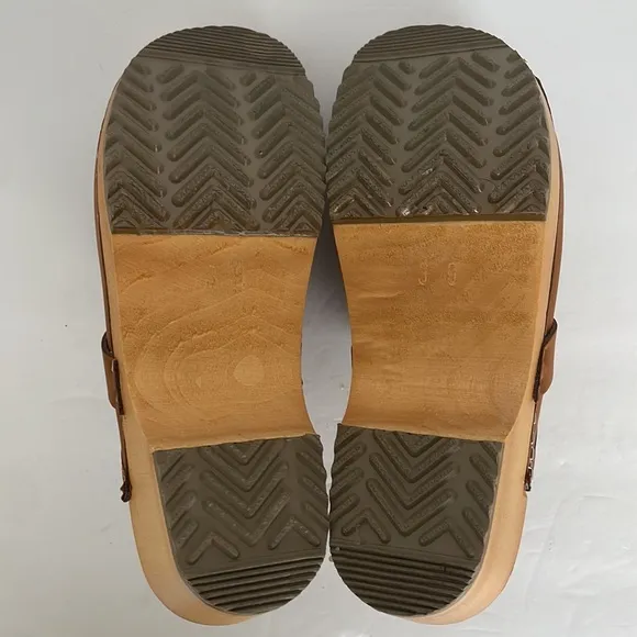 Klägn Women’s Swedish Comfort Tuva Wood Leather Clogs Camel 39 (8.5-9)
