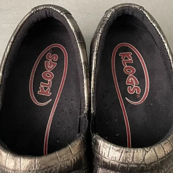 Klogs Womens Size 9.5 Metallic Gold Reptile Embossed Slip on Shoes Whimsigoth