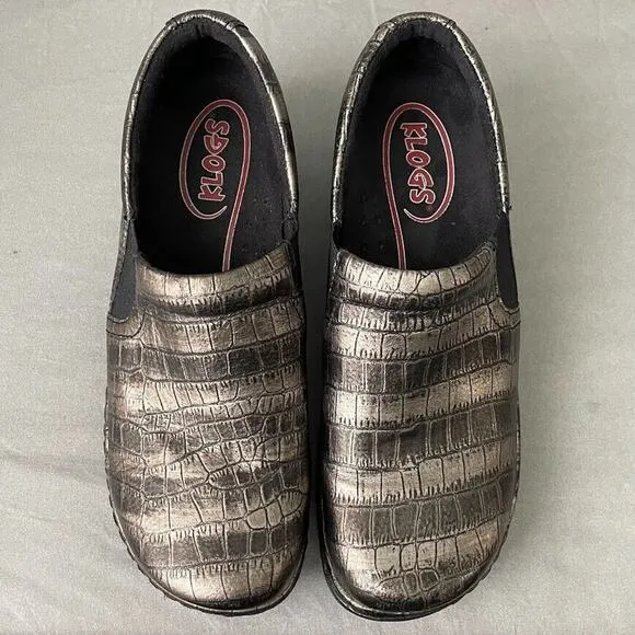 Klogs Womens Size 9.5 Metallic Gold Reptile Embossed Slip on Shoes Whimsigoth