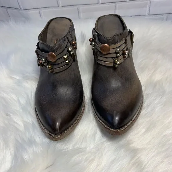Kobra Bronze Leather Stacked Heel Mules Size 7