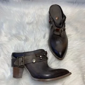 Kobra Bronze Leather Stacked Heel Mules Size 7