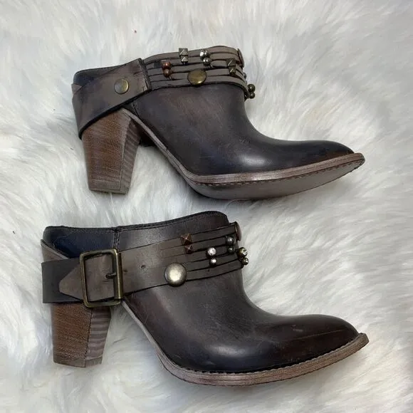 Kobra Bronze Leather Stacked Heel Mules Size 7