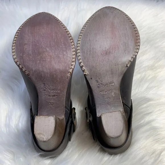 Kobra Bronze Leather Stacked Heel Mules Size 7